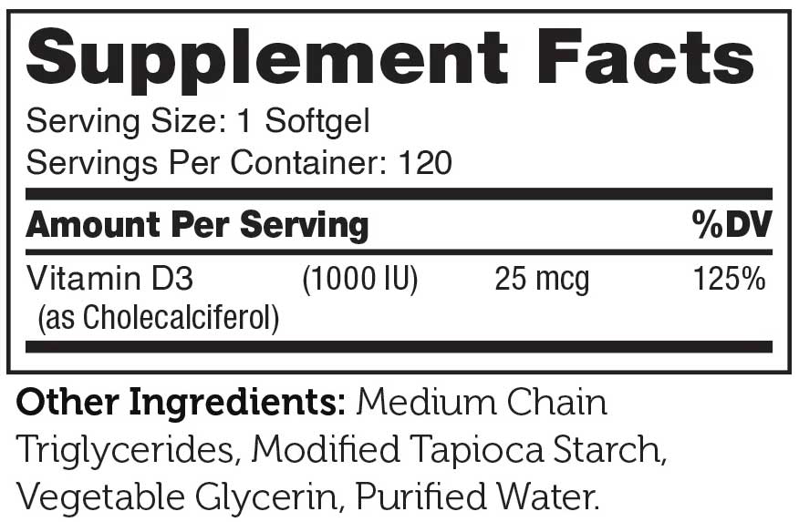 Advanced Nutrition By Zahler Vitamin D3 1000 IU Softgels Ingredients