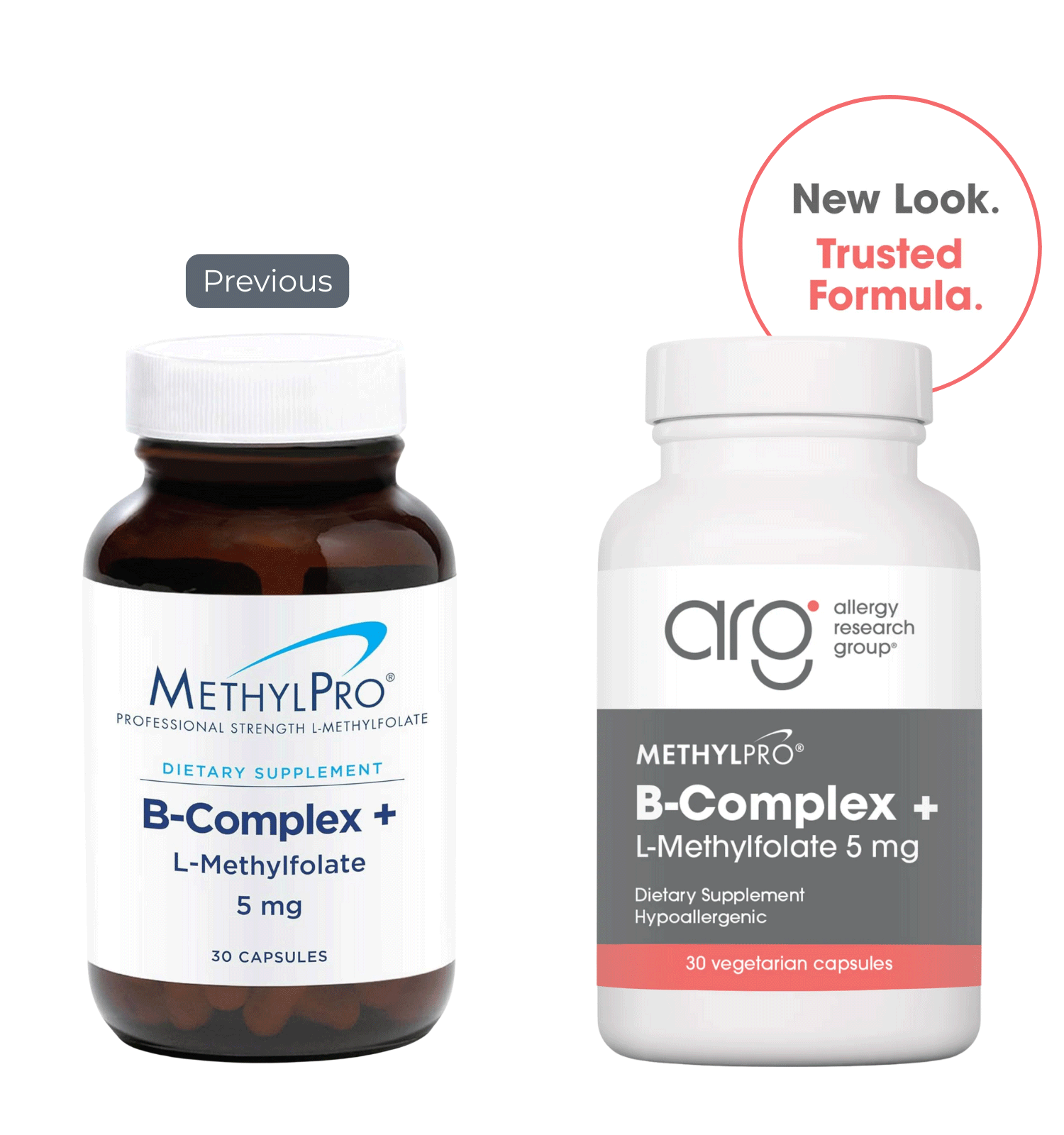 Allergy Research Group B-Complex + 5 mg L-Methylfolate (Formerly MethylPro) New Look