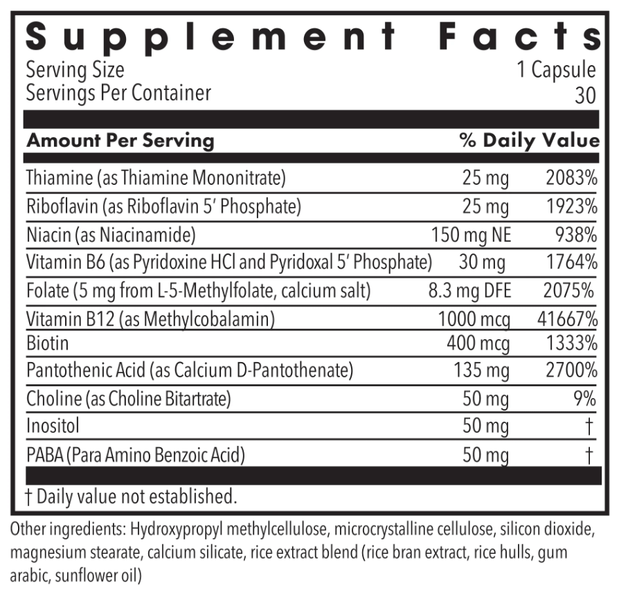 Allergy Research Group B-Complex + 5 mg L-Methylfolate (Formerly MethylPro) Ingredients