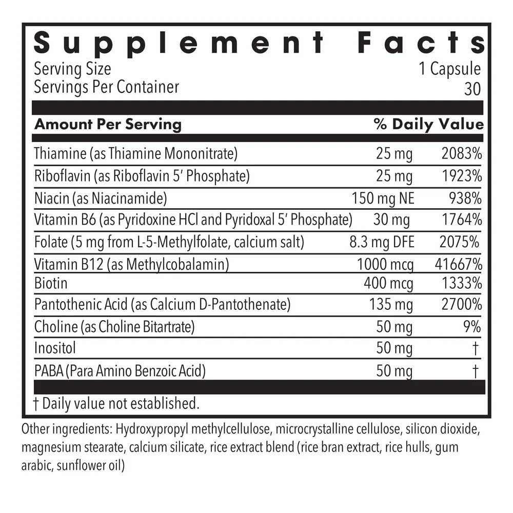 Allergy Research Group B-Complex + 5 mg L-Methylfolate (Formerly MethylPro) Ingredients