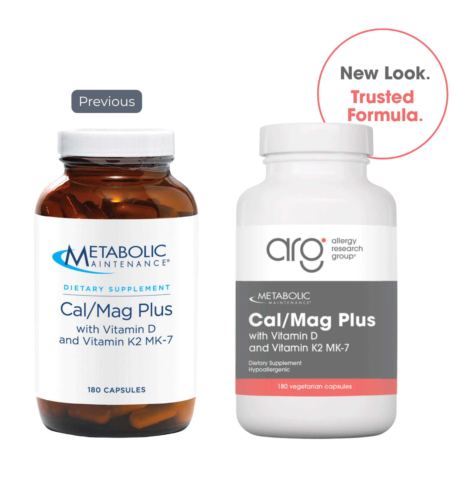 Allergy Research Group Cal/Mag Plus w/ Vitamin D and K-2 (Formerly Metabolic Maintenance Cal/Mag Plus with Vitamin D and Vitamin K2 MK-7) New Look