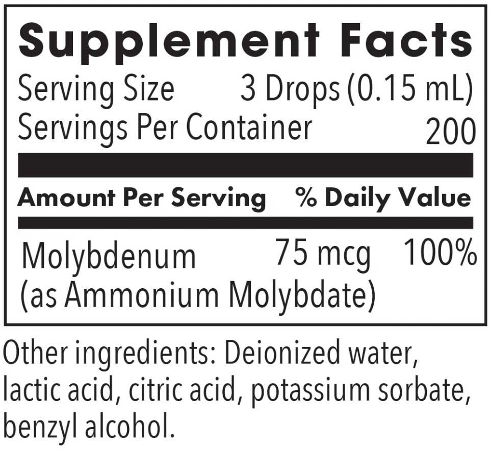 Allergy Research Group Liquid Molybdenum Ingredients