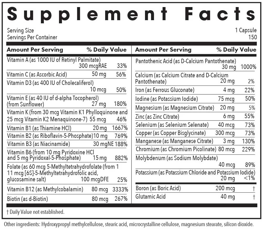 Allergy Research Group Multi-Vi-Min Ingredients