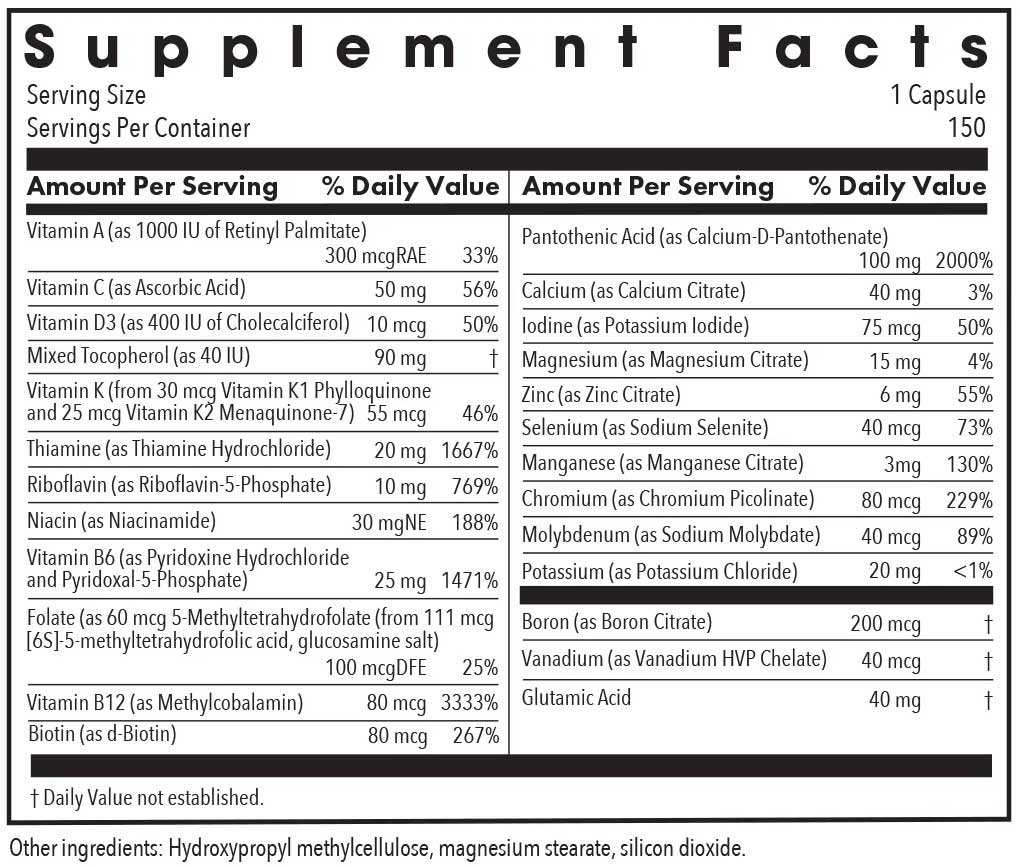 Allergy Research Group Multi-Vi-Min without Copper & Iron Ingredients