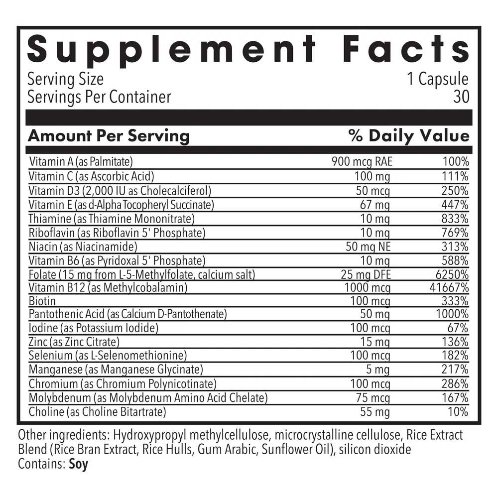 Allergy Research Group Multivitamin + L-Methylfolate 15 mg (Formerly MethylPro) Ingredients