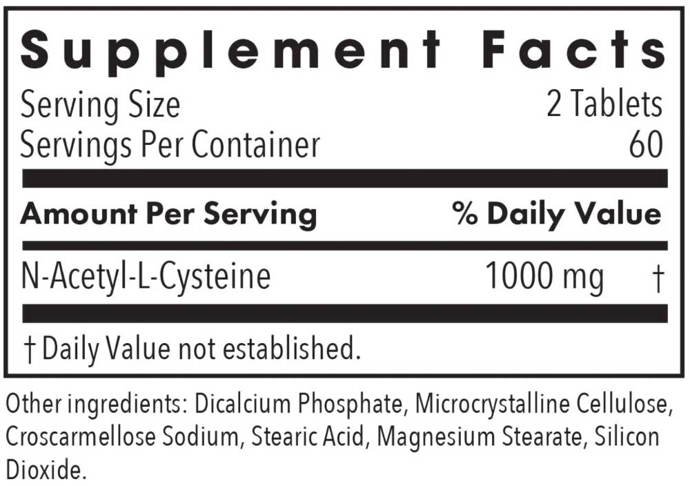 Allergy Research Group NAC N-Acetyl-L-Cysteine Ingredients