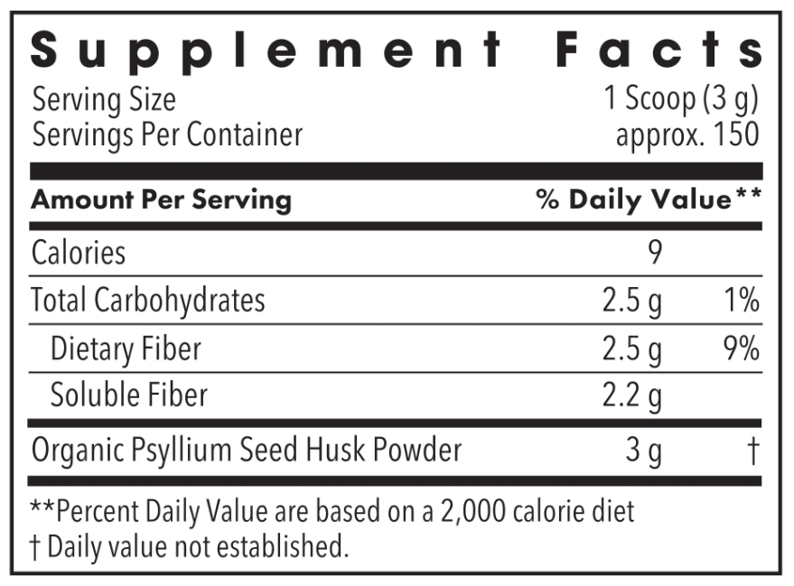 Allergy Research Group Organic Psyllium Husk Powder (Formerly Metabolic Maintenance) Ingredients