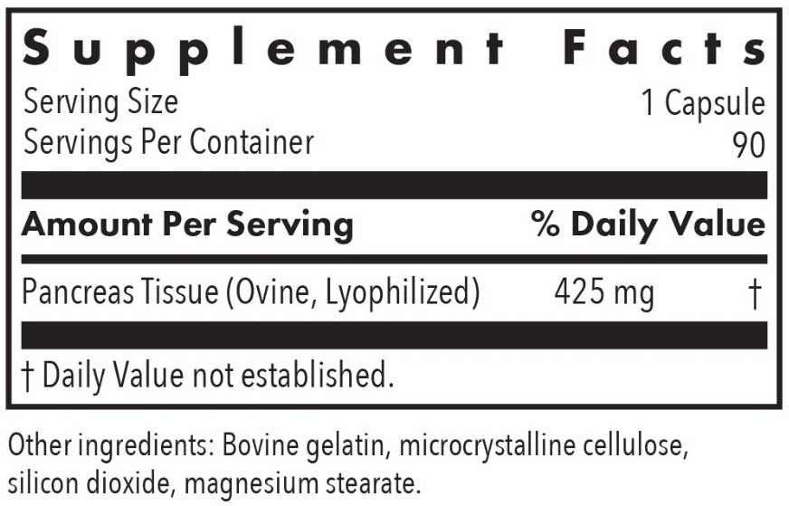 Allergy Research Group Pancreas Ingredients