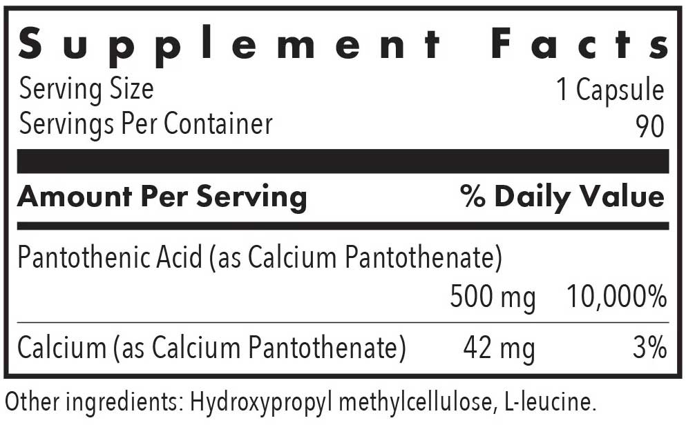 Allergy Research Group Pantothenic Acid Ingredients