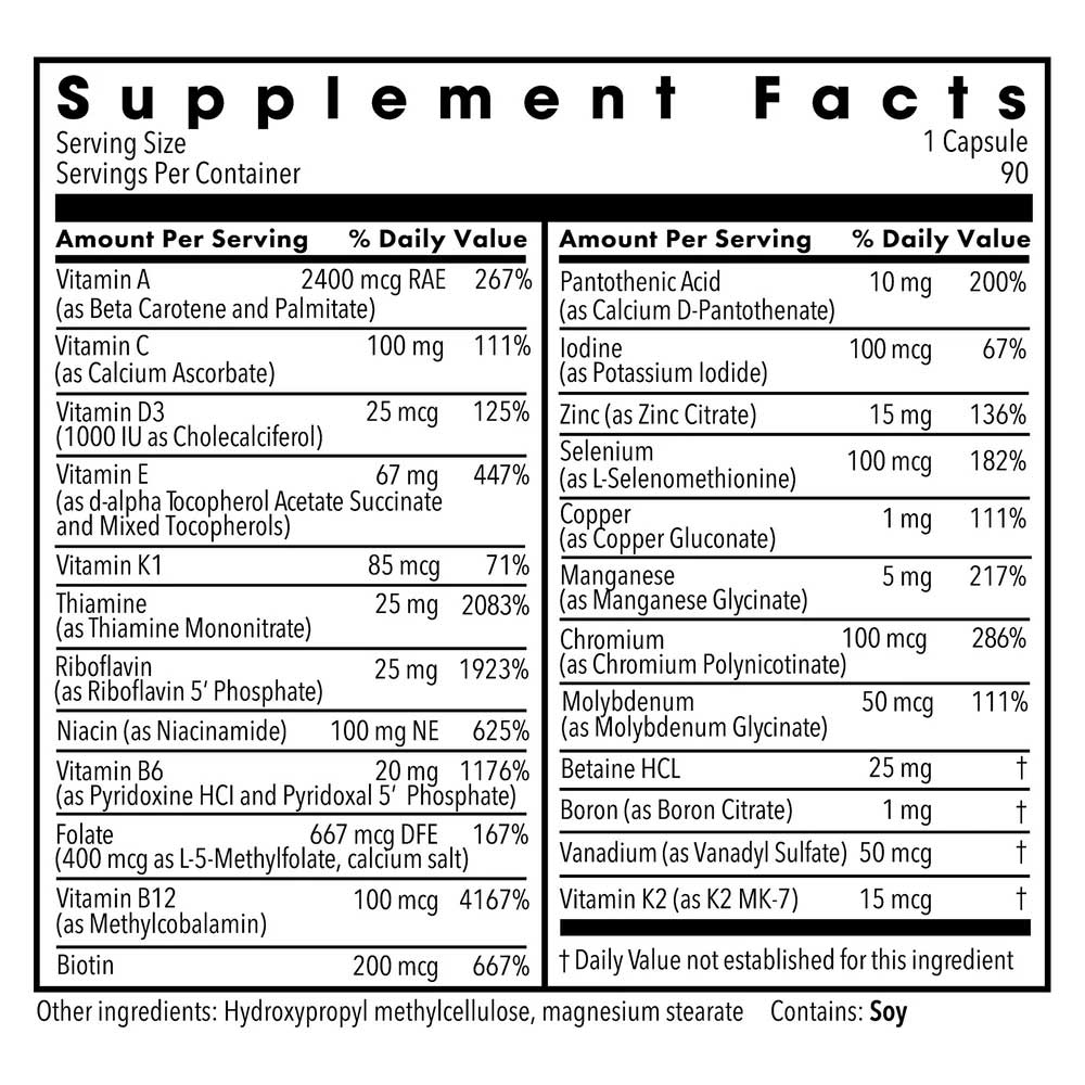 Allergy Research Group The Big One without Iron (Formerly Metabolic Maintenance) Ingredients