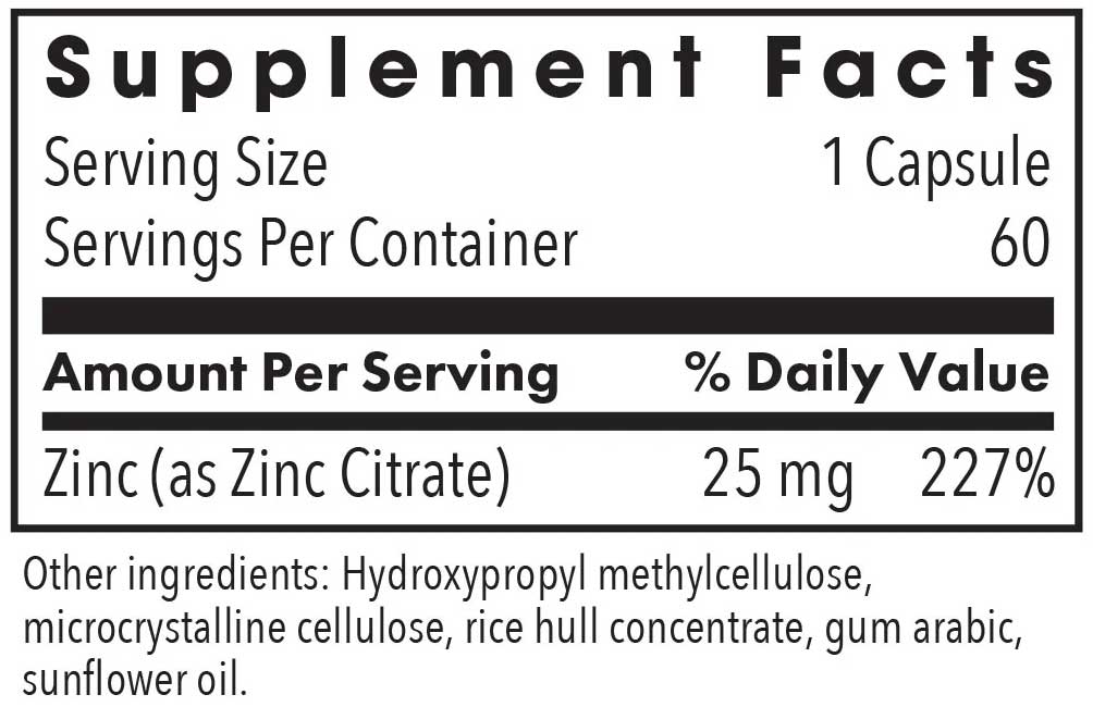 Allergy Research Group Zinc Citrate 25 Ingredients