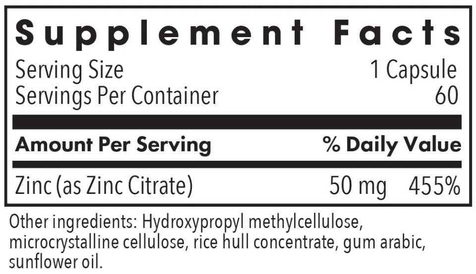 Allergy Research Group Zinc Citrate 50 Ingredients