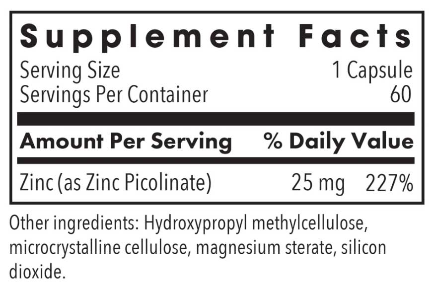 Allergy Research Group Zinc Picolinate Ingredients