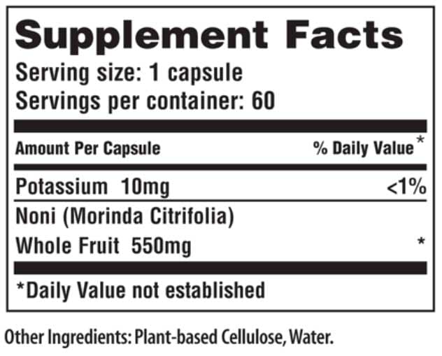 American Nutriceuticals Noni Ingredients