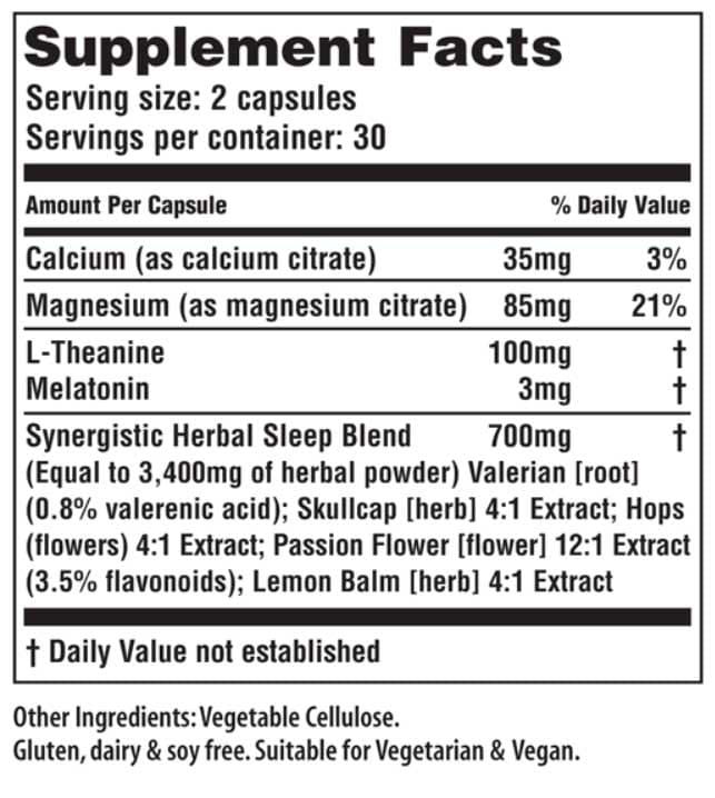 American Nutriceuticals Serene Sleep Ingredients