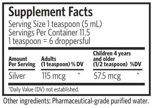 Argentyn 23 Professional Bio-Active Silver Hydrosol Daily+ Immune Support Dropper Ingredients