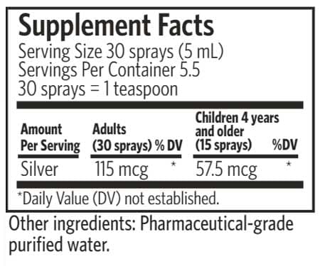 Argentyn 23 Professional Bio-Active Silver Hydrosol Daily+ Immune Support Spray Ingredients
