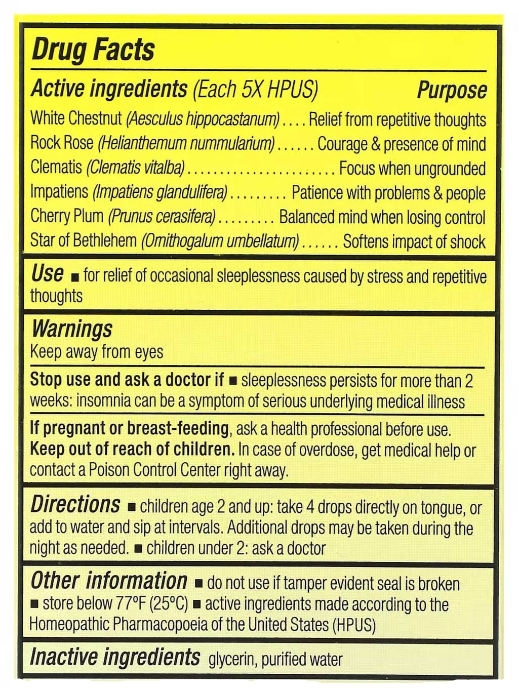 Bach Flower Remedies Rescue Sleep Kids Dropper Ingredients