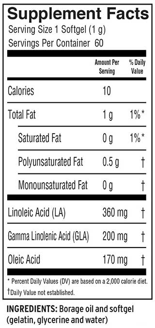 Barlean's Organic Oils Borage Oil 1000 mg Softgels Ingredients
