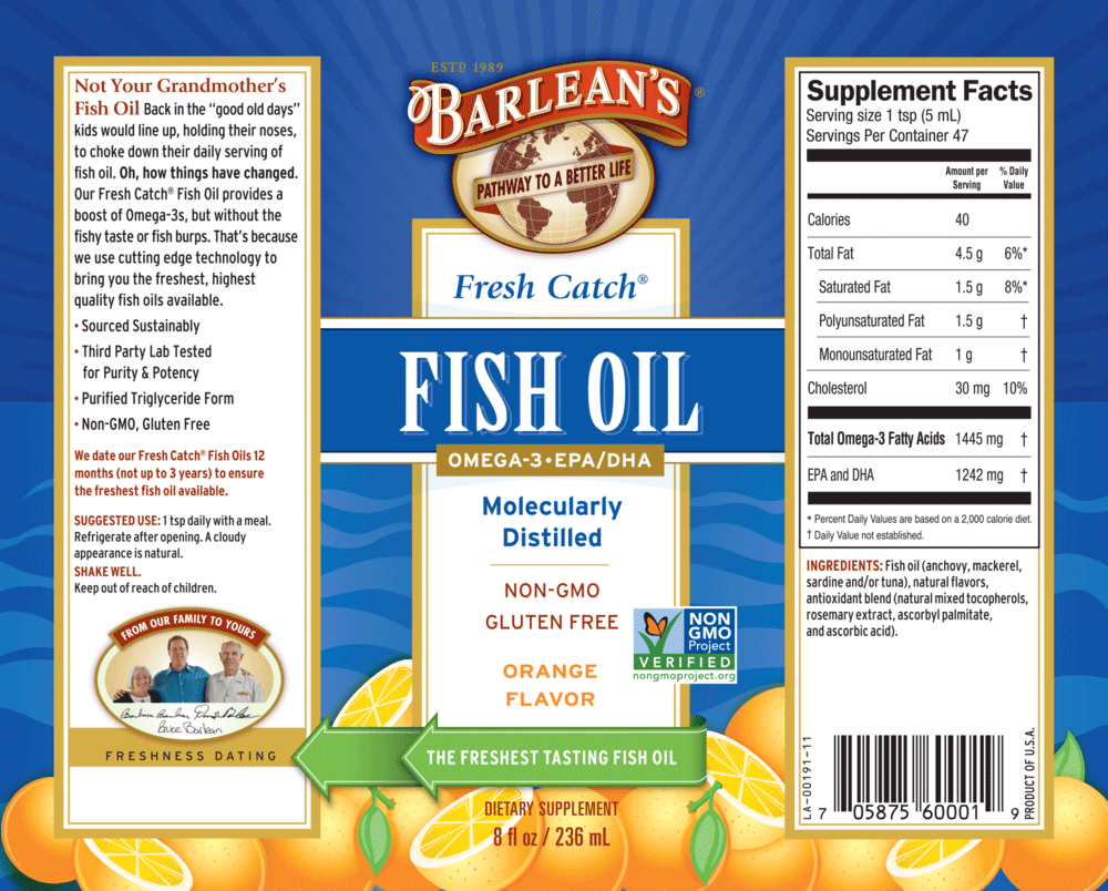 Barlean's Organic Oils Fresh Catch® Orange Flavor Fish Oil Label