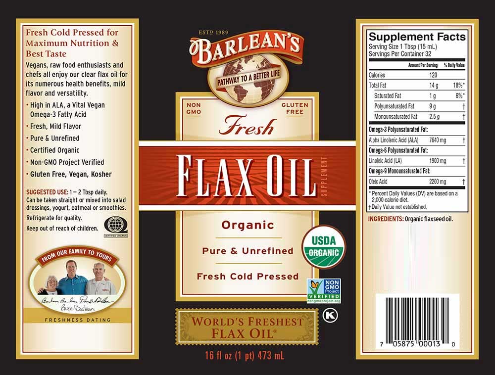 Barlean's Organic Oils Fresh Flax Oil Organic Label