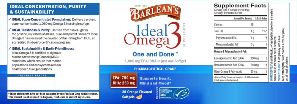 Barlean's Organic Oils Ideal Omega3 Label