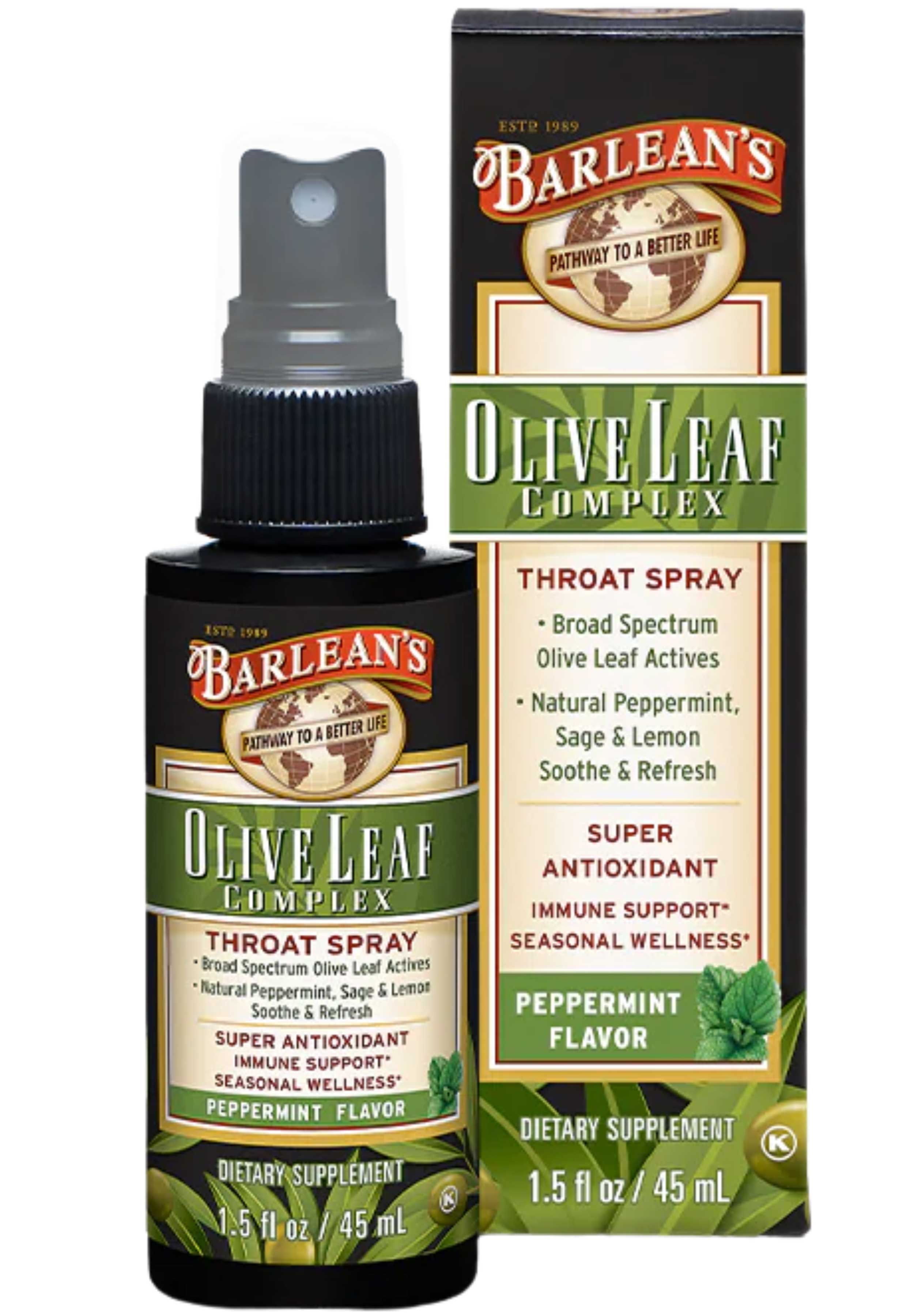 Barlean's Organic Oils Olive Leaf Complex Throat Spray Peppermint