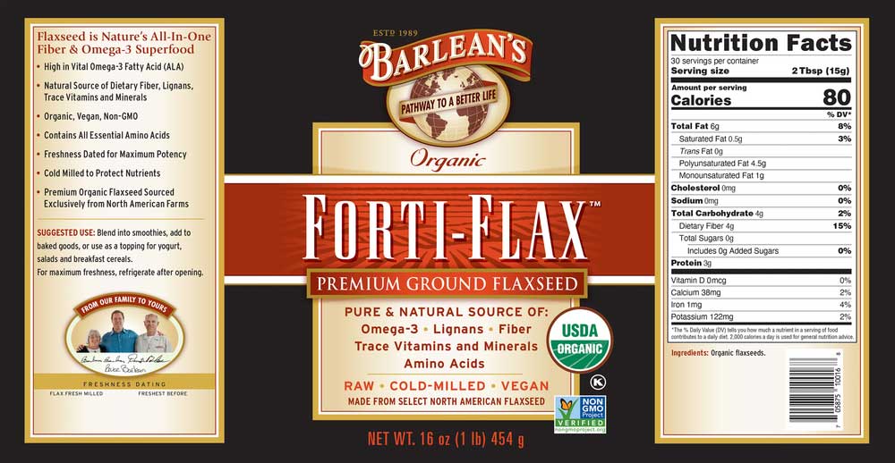 Barlean's Organic Oils Organic Forti-Flax Flaxseed Label