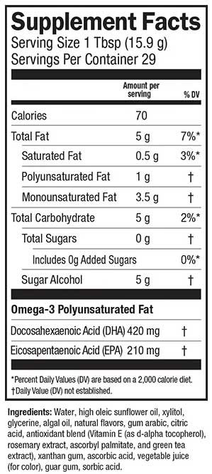 Barlean's Organic Oils Seriously Delicious Omega-3 from Algae Oil Pink Lemonade Ingredients