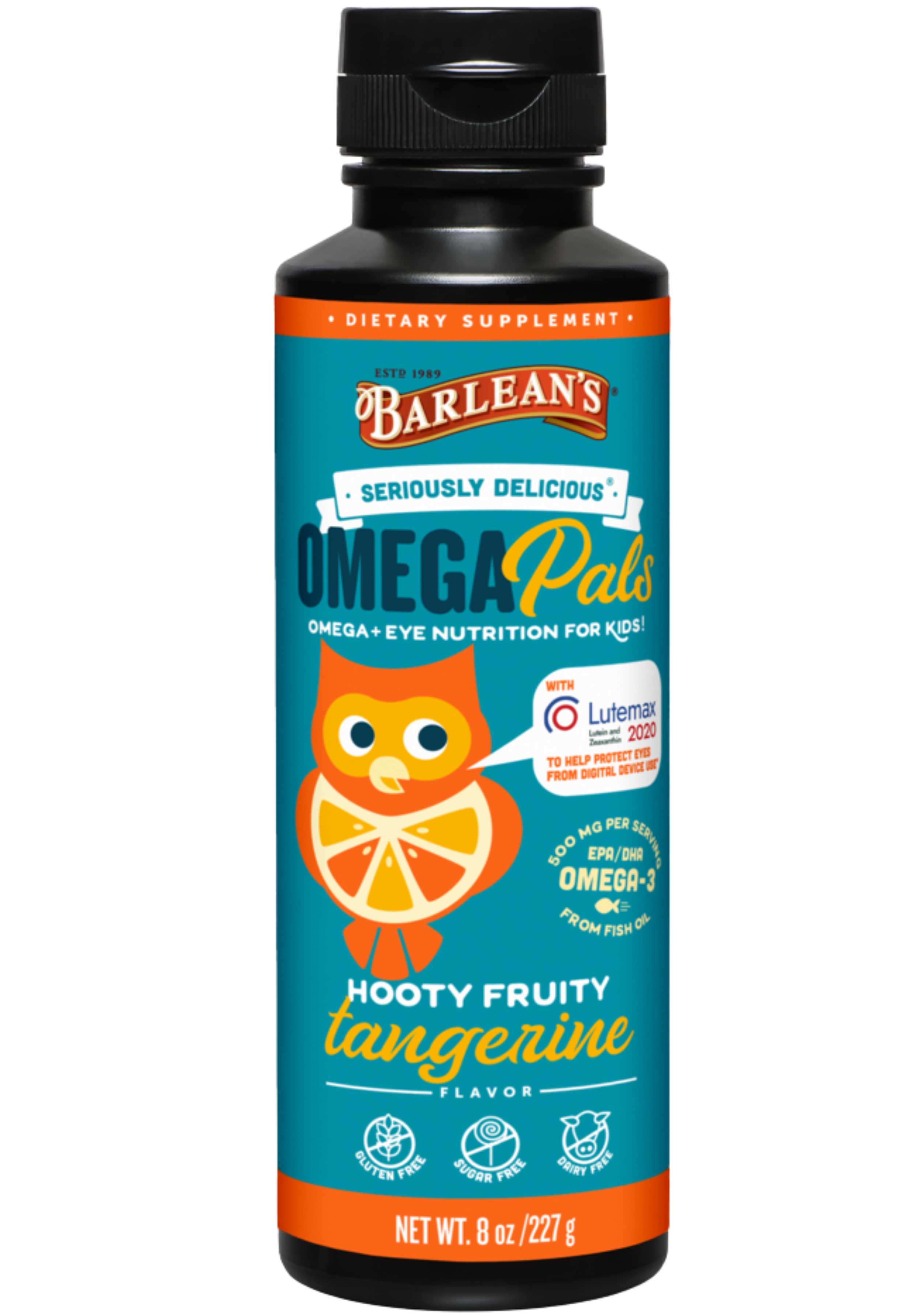 Barlean's Organic Oils Seriously Delicious Omega Pals Hooty Fruity Tangerine Fish Oil + Eye Nutrition