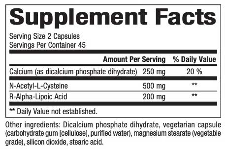Bioclinic Naturals NAC & ALA Ingredients