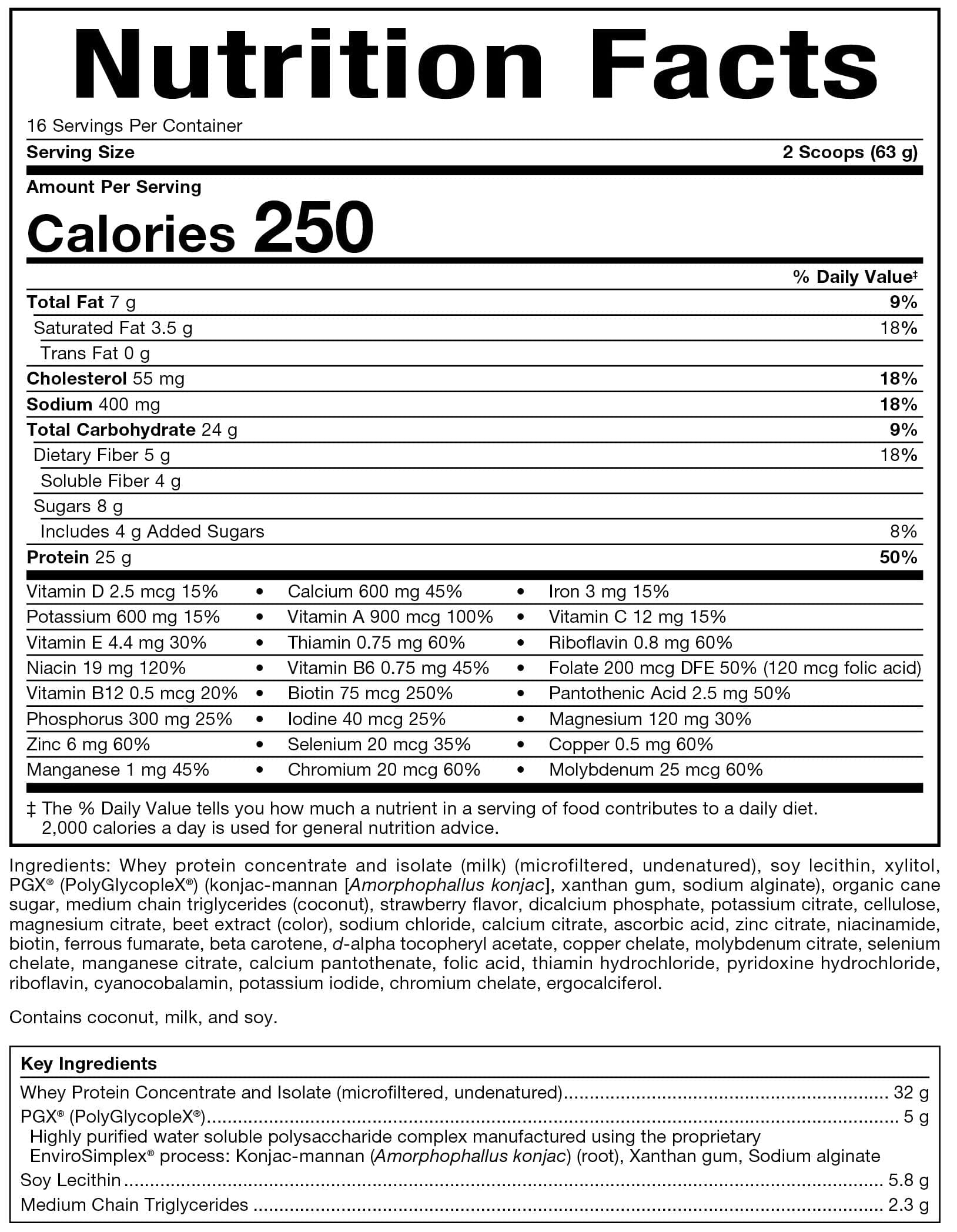 Bioclinic Naturals PGX Weight Loss Meal Replacement Ingredients