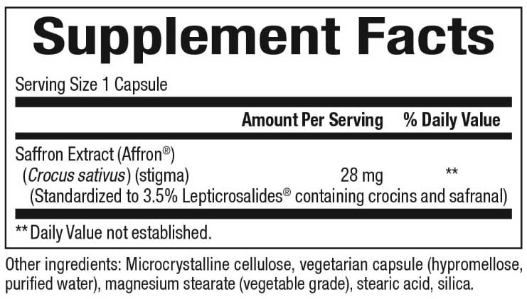 Bioclinic Naturals Saffron Extract Ingredients
