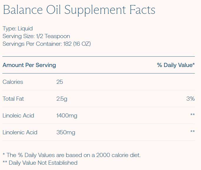 BodyBio Balance Oil Liquid Ingredients