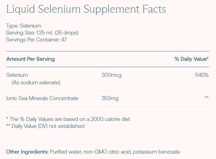 BodyBio Selenium Liquid Mineral Ingredients