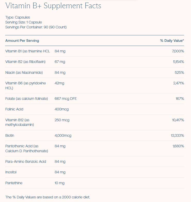 BodyBio Vitamin B+ Ingredients