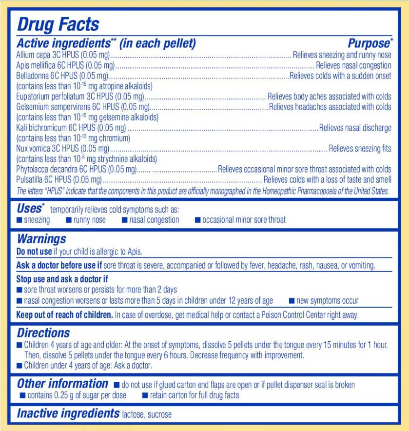Boiron Homeopathics ColdCalm® Kids Pellets Ingredients