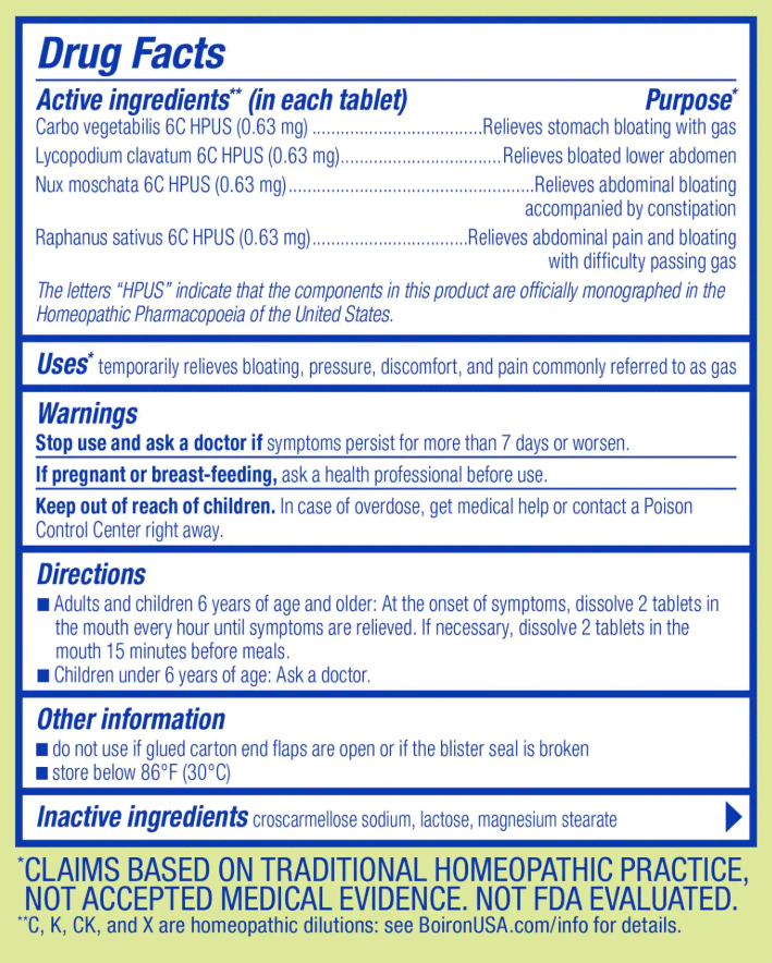 Boiron Homeopathics GasCalm (Formerly Gasalia) Ingredients