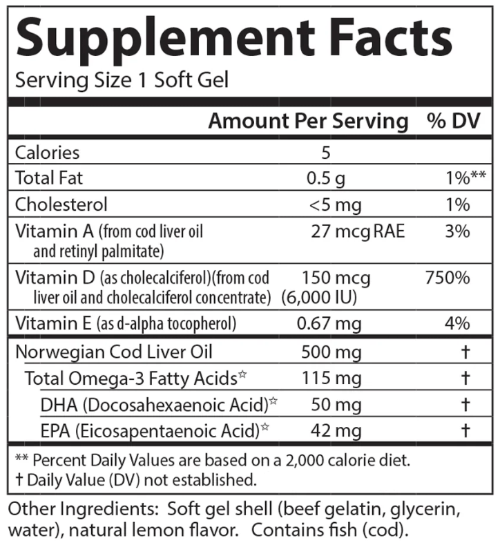 Carlson Labs Solar D Gems 6,000 IU (150 mcg) Ingredients