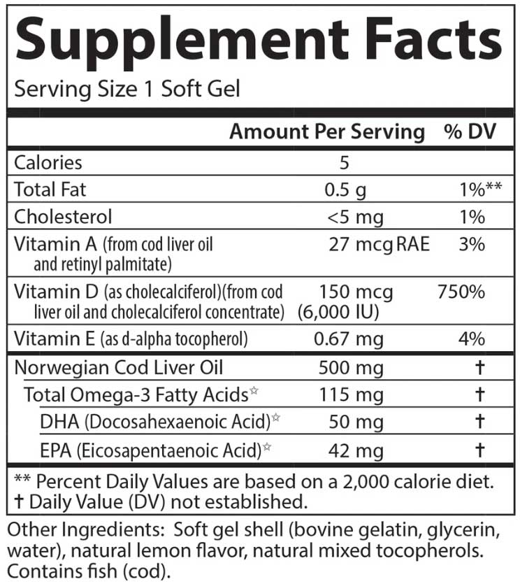 Carlson Labs Solar D Gems 150 mcg (6,000 IU) Ingredients