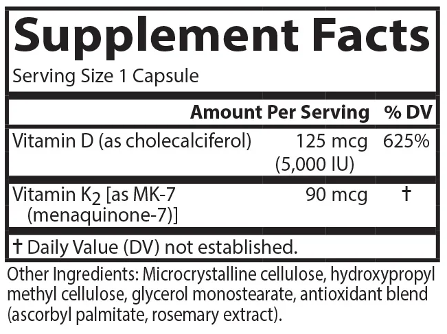 Carlson Labs Super D3 + K2 Ingredients