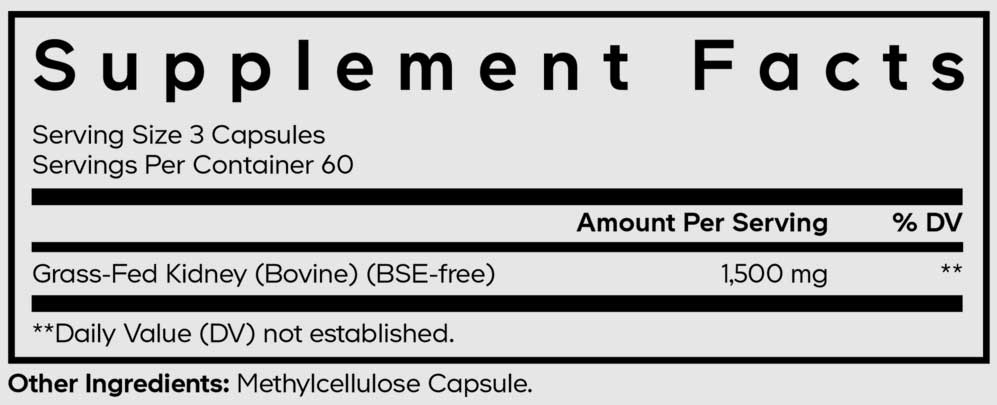 Codeage Grass-Fed Beef Kidney Ingredients