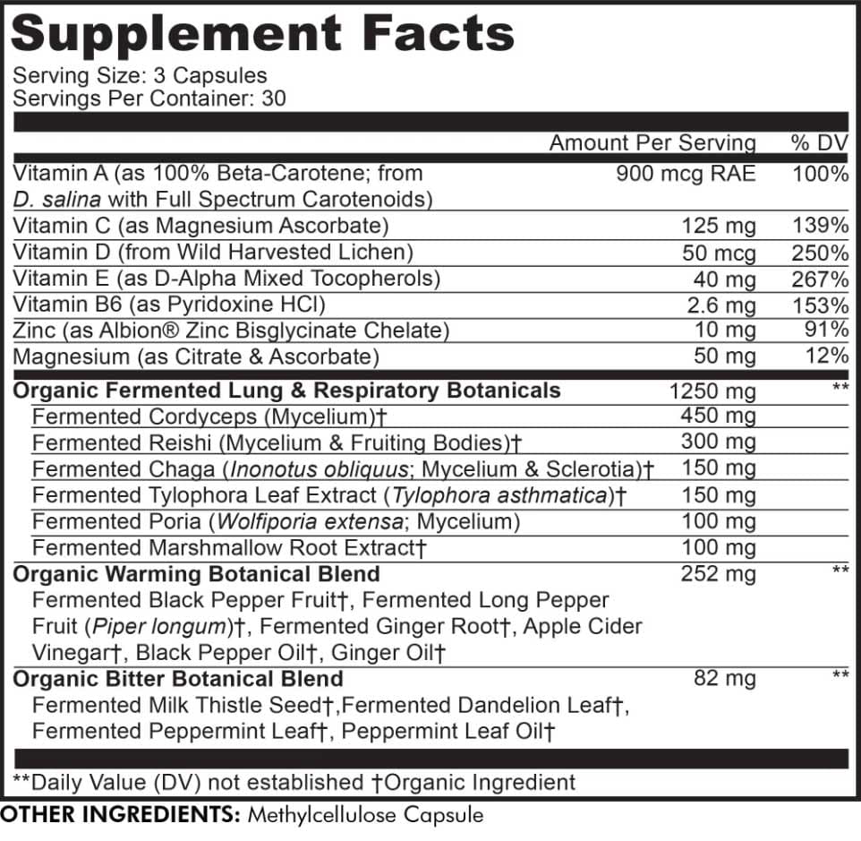 Codeage  Lungs Vitamins Plus Ingredients