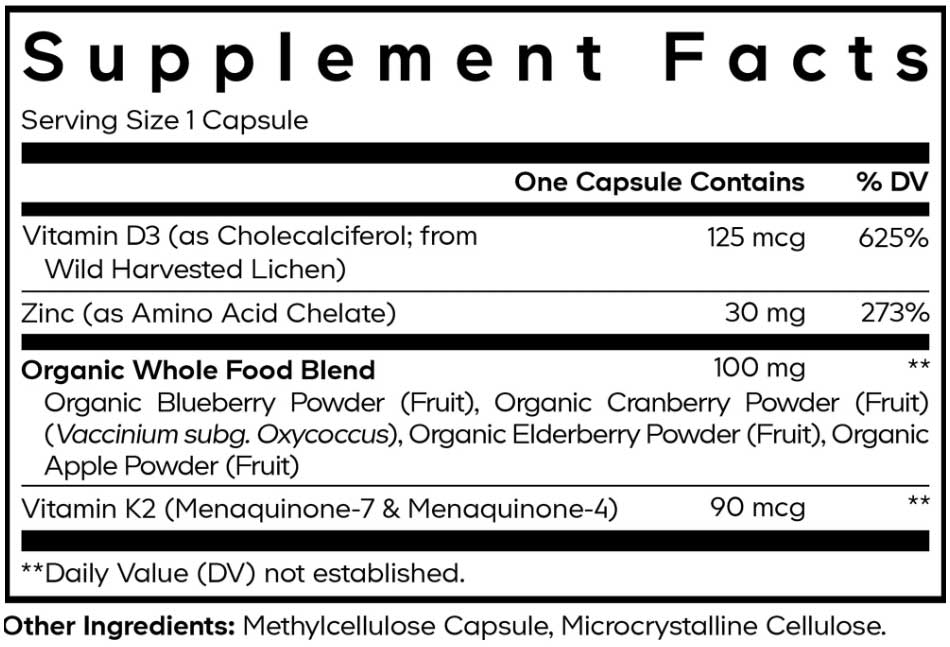 Codeage Amen Vitamin D, K2 & Zinc Ingredients