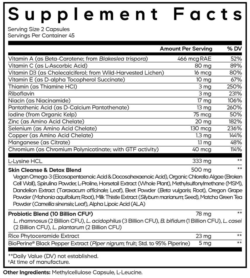 Codeage Clearface Vitamins+ Ingredients