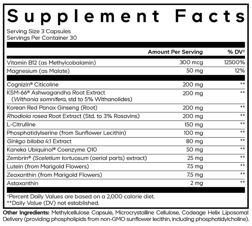 Codeage Cognitive Brainpower Platinum Ingredients