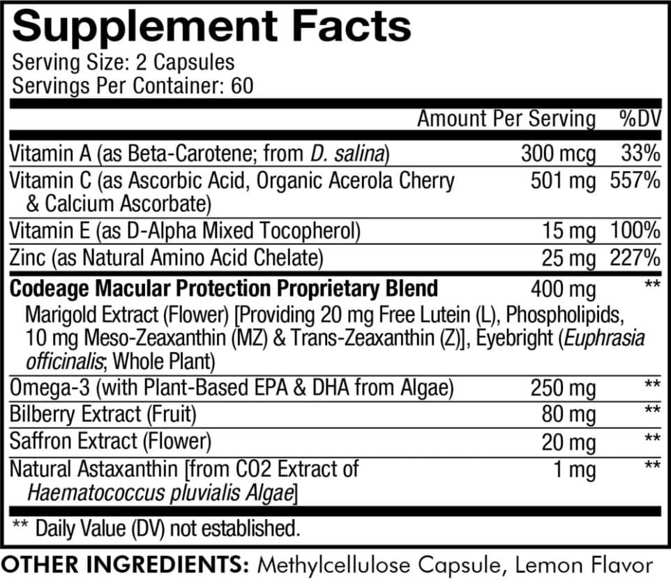 Codeage Eyes Vitamins+ Ingredients