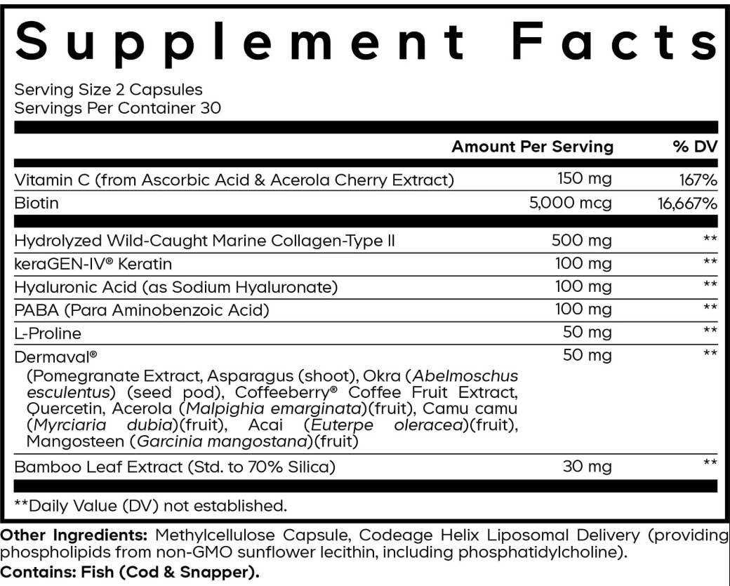 Codeage Hair Skin Nails Vitamins Platinum Ingredients