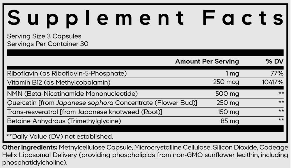 Codeage Liposomal NMN Platinum Ingredients