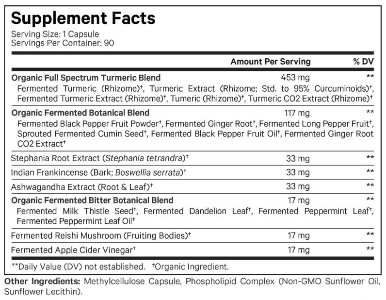 Codeage Liposomal Turmeric+ Ingredients